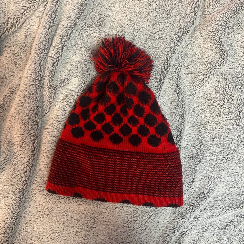 NWOT red and black polka dot beanie